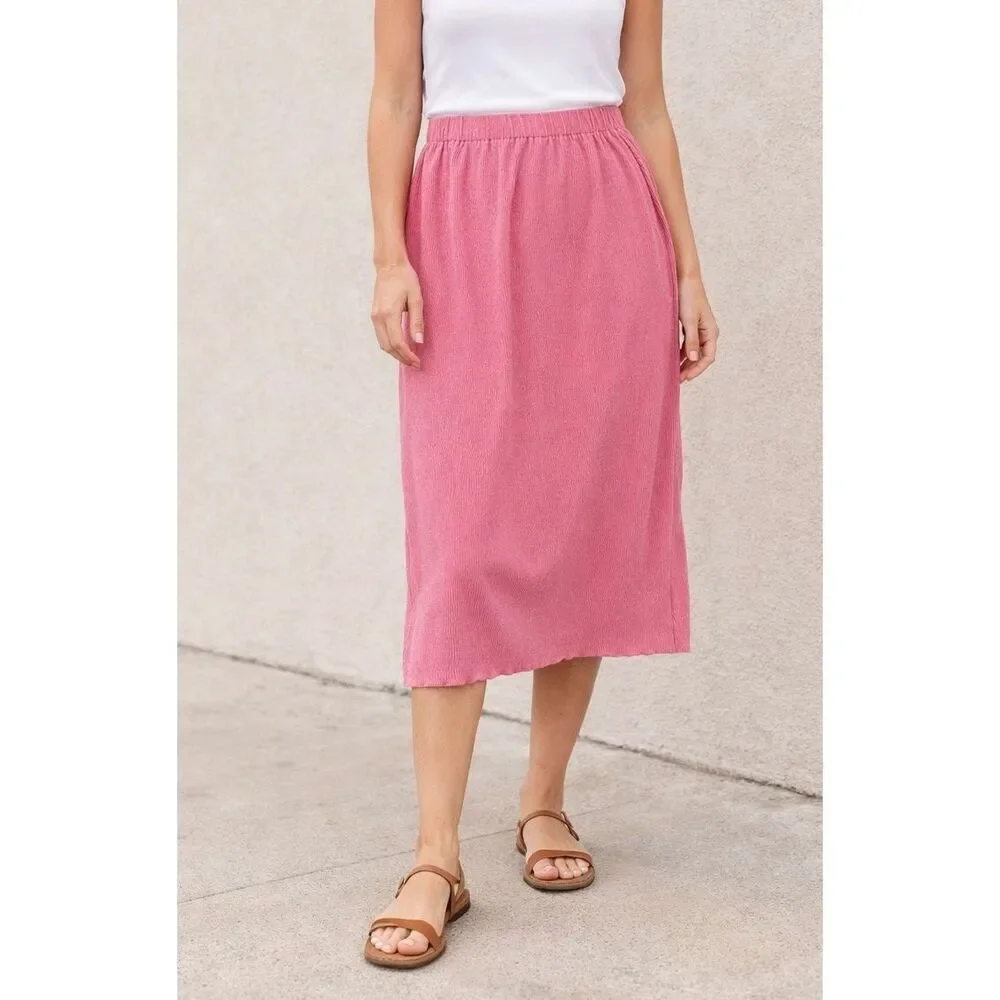 Loft crinkled high waist midi skirt size M pink